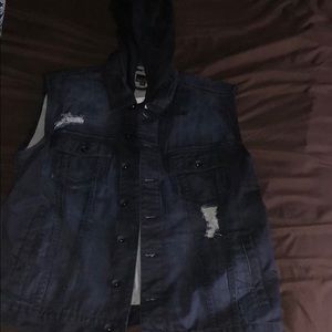 Guess jean vest w/ hood.